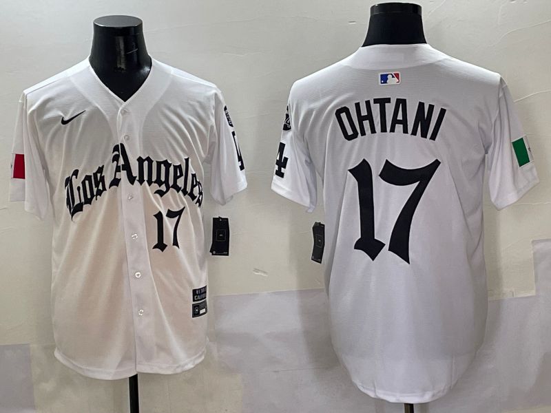Men Los Angeles Dodgers #17 Ohtani White Five generations Joint Name 2025 Nike MLB Jersey style 5